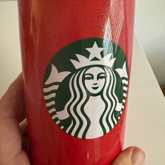 Starbucks Bright Red Travel Mug with Gold Shimmer 12 fl oz EUC - Picture 12 of 12